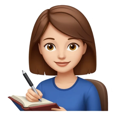 happy woman with brown hair writing a book sticker