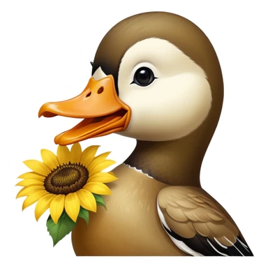 a duck holding a sunflower seed in its beak sticker