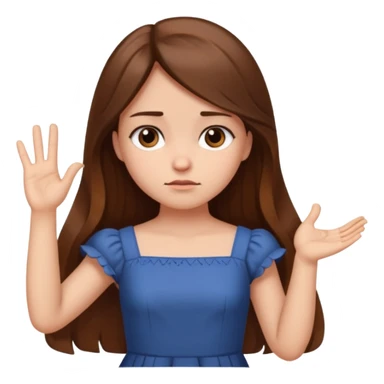 fake costumer loyalty, girl that doesn't care, she is like whatever, brown long hair, cute dress and her hand showing like i dont care whatever, make her look little bit bored sticker