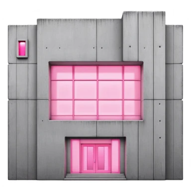 Soviet-style concrete panel building with single pink glowing window, rectangular brutalist design sticker