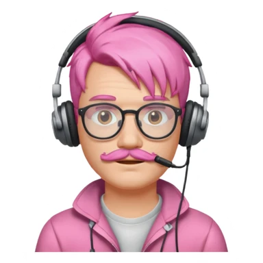 headphone and spectacles, mustached pink hair guy, no mic sticker