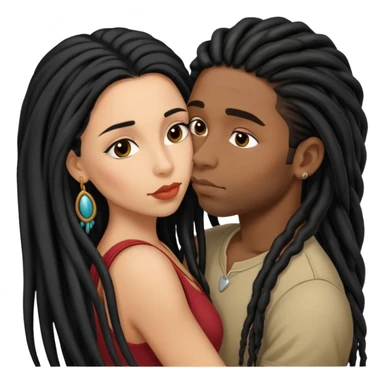 Latina Woman with long hair kissing a young black guy with dreads no beard sticker