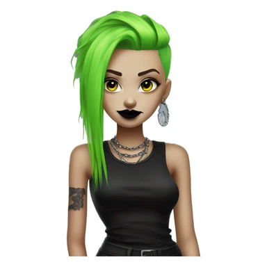 Punk girl neon green hair black lipstick dark clothes sticker