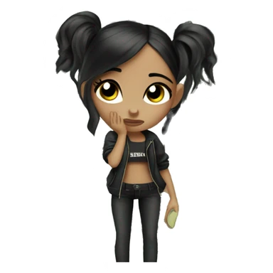 Blacked hair bratz girl wipes away tears with a banknote sticker