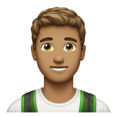 green eyes. handsome. young man. brown skin. brown hair. straight hair. short hair. white race. sticker