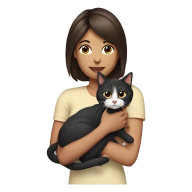Brunette with bob woman holding a  cat sticker