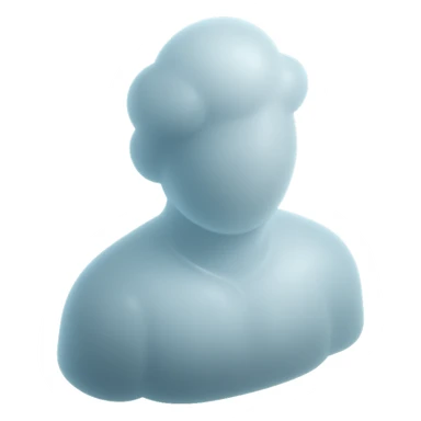 person made entirely of white fluffy convex clouds, shoulder up, front view, matte glass style sticker