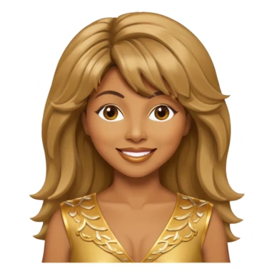 Tina Turner with long light brown hair, gold outfit sticker