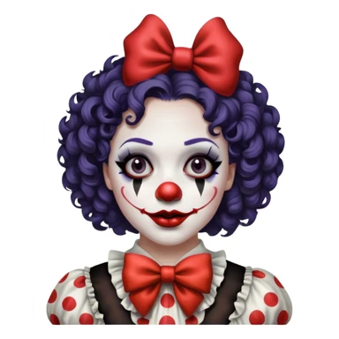 A very dark make-up clown, white woman, curly short hair with a bow in her hair  sticker