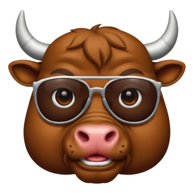 generate an emoji of a bull's face that's in a close up. the bull is travelling. maybe wearing sunglasses or drinking a drink or carrying a suitcase sticker