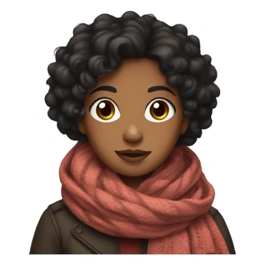 Brown girl with medium length curly black hair wearing big scarf and mittens sticker