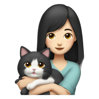 Korean girl with long black hair holding two cats sticker