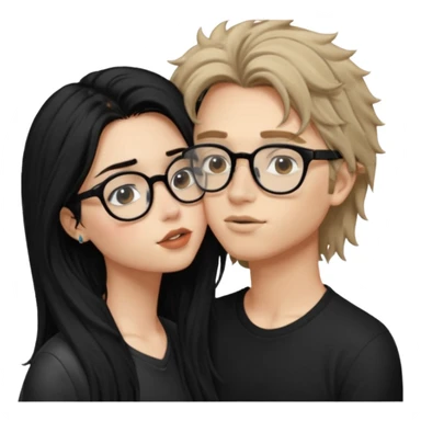  garçon avec les cheveux brun très clair ébouriffés, qui embrasse une fille avec les cheveux noir long qui a des traits d’eye-liner, des lunettes noir et un piercing au nez sticker