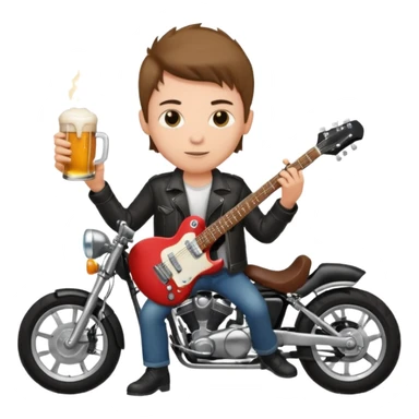 We're creating a quiz for a New Year's Eve team. The idea is that people have to guess which emoji belongs to which person from three emojis. Now it's up to you to make one whole emoji from the following  emojis.  🏍🎸🍻👦 sticker