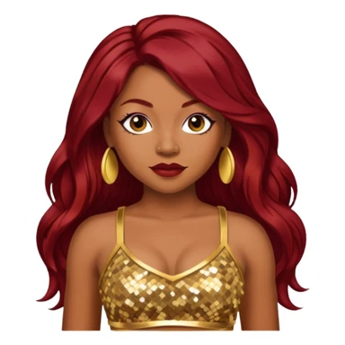 LaTavia Robeson with long dark red hair, gold sequin crop top  sticker
