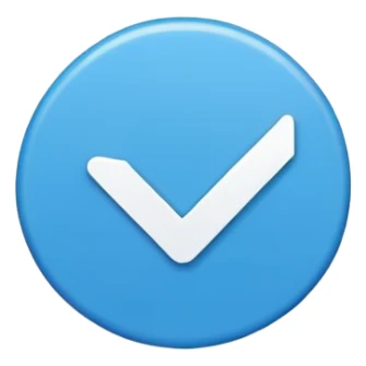 Simple blue circle check mark badge, minimal flat style, transparent bg --ar 1:1 sticker