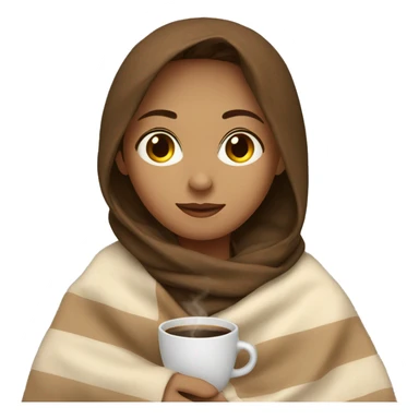a brown hair girl sitting with a blanket wrapped over her and a cup of coffee sticker