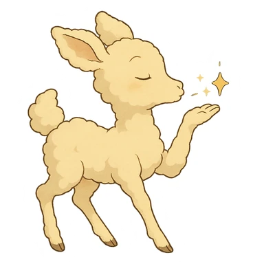 gentle cream yellow cloud doe in Ghibli style, sending a sparkling kiss sticker