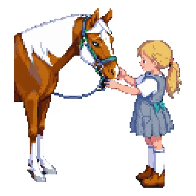 child petting a horse sticker