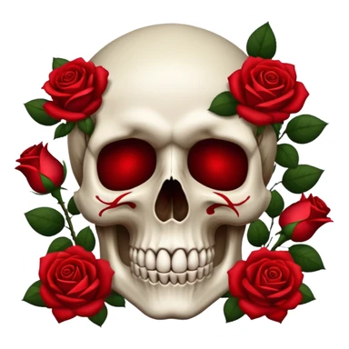 Skull with red dark roses surrounding it sticker
