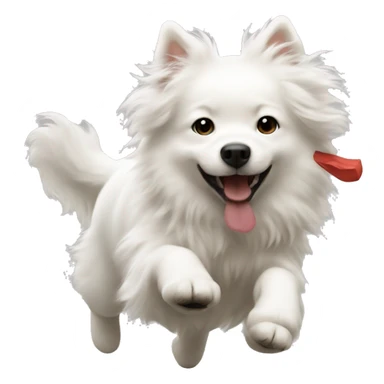 White fluffy dog chasing Asian girl sticker