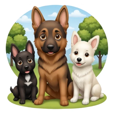 three dogs, one bigger, a brown german shepard, a little black dog we don't know it's race and a baby white suiz shepherd  sticker