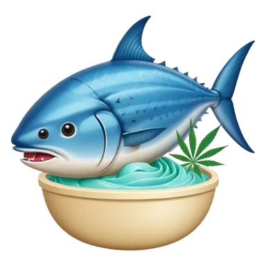 bluefin tuna in a gelato with cannabis leaf sticker