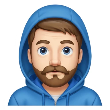 Mr. Beast wearing a blue hoodie, mustache and beard, surprised expression sticker