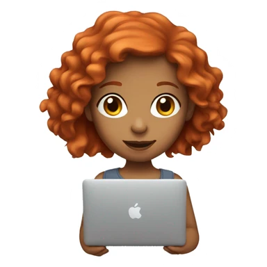 A red-haired girl with a MacBook  sticker