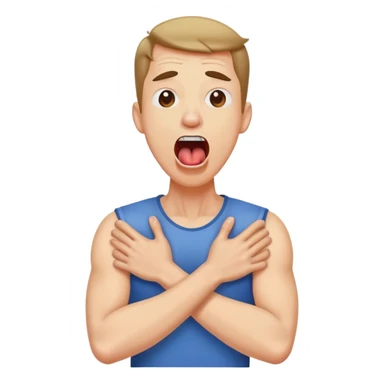 A man screaming with his tongue out and arms crossed are holding his neck. sticker