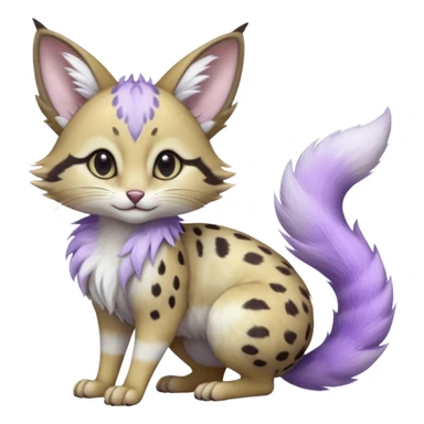 Hyper realistic  frost-lavender-colored fur kissed with pale moon-silver dewshine beautiful elegant pretty precious cute  Fakémon-Pokémon-opossum-serval-caracal-Ocelot-Minccino-hybrid-creature with a big fluffy bushy tail (full body) sticker