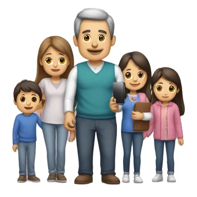 Papá con un iPhone en la mano, con su familia abrazándolo  sticker