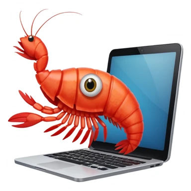 shrim using computer to learn (cartoon style) sticker