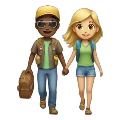 a girl and a boy on a trip sticker