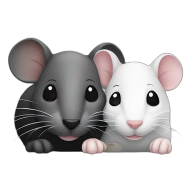 A gray and a black and white rat snuggling sticker