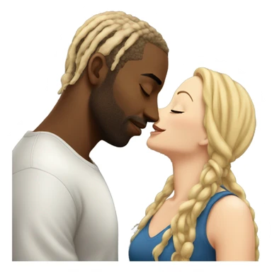 White woman with blonde hair, having a romantic kiss with a black man with dreadlocks sticker