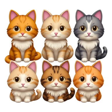 6 cats with different coloured coats sticker