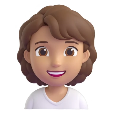 3D emoji style character with short tousled brown hair, smiling, light skin, white shirt sticker