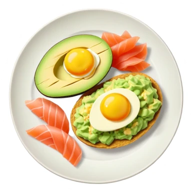 sliced avocado, scrambled-eggs and smoked salmon sticker
