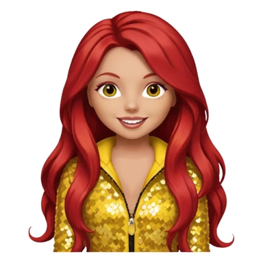 Jesy Nelson from Little Mix with long red hair, yellow sequin outfit sticker