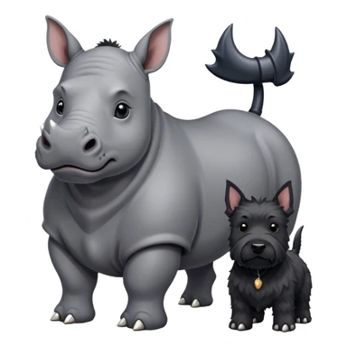 Rhino standing next to a Scottish terrier  sticker