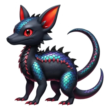 Scaley Exotic Salandit-Noibat-Umbreon-Fakémon-hybrid-creature (full body)  sticker