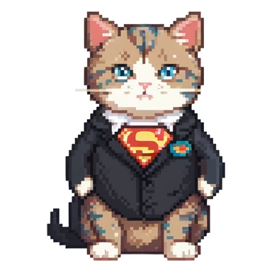super man cat in black suit sticker