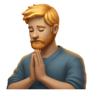 man with orange beard, short blond hair as he praying, with a holy shine behind him sticker