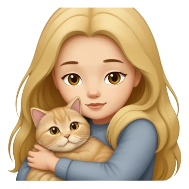 A long-haired girl hugs a Golden Shaded British shorthair sticker