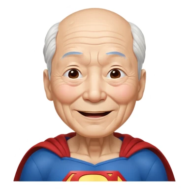 Chinese elderly dressed as Superman laughing exeedingly with closed eyes and tear drops sticker