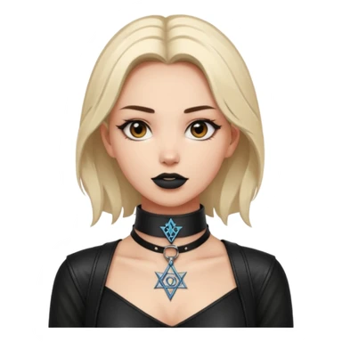 Leather choker with sigil around woman’s neck, pulse visible, dominance tone sticker