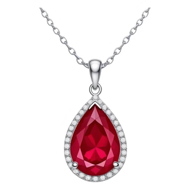 teardrop ruby pendant with silver chain and white stones sticker