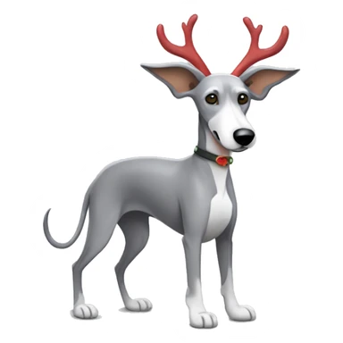 Scruffy grey bedlington whippet wearing antlers  sticker
