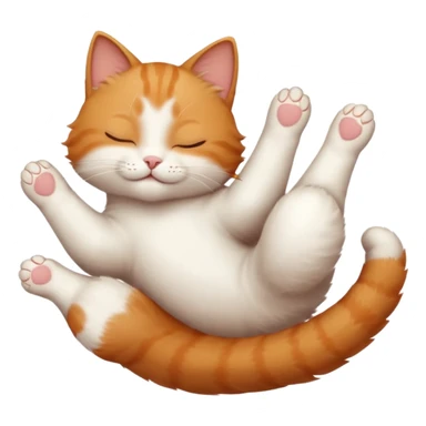 ginger and white small cat eyes closed lying down upside down with paws stretched out in different directions sticker